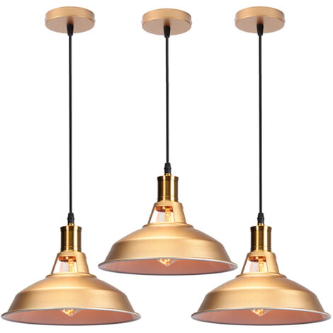 STOEX 3PCS Suspension Luminaire Vintage Métal 27cm, Lustre Plafonnier Industriel Lampes E27 Corde Ajustable pour Salon Cuisine Salle à manger Chambre - Doré
