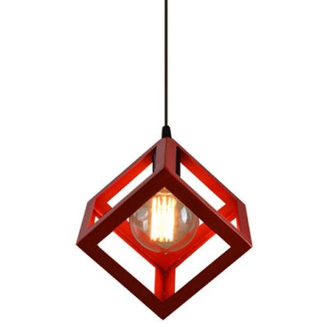 Stoex – Lustre suspension industrielle en métal rouge – Plafonnier cube carré Ø22 x 28 cm – Corde ajustable 100 cm – E27 60W pour salon et bar