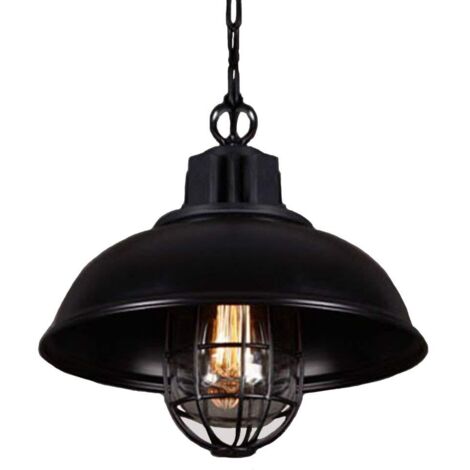 Suspension Lustre Abat-jour en Métal Loft Style Lampe Chandelier Industriel Vintage Pendentif Lumière E27, Noir