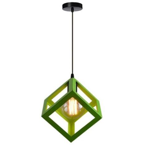 Lustre Suspension Contemporain en Cage Cube Carré Fer Luminaire E27 Salon Cuisine Chambre - Vert