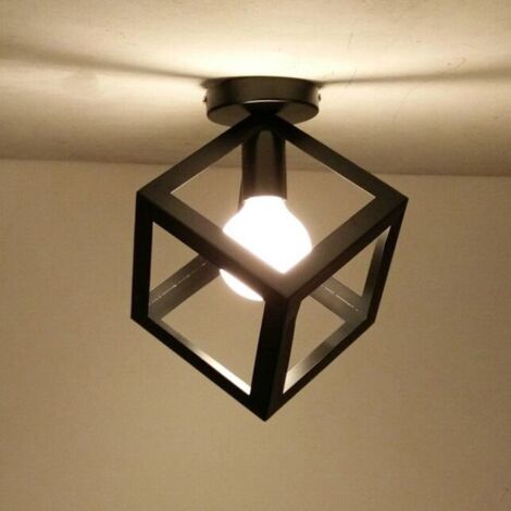 Plafonnier Industrielle Retro en Métal Cage Fer Noir, Suspension luminaire pour Salon Chambre Restaurent Salle à Manger Café Bar