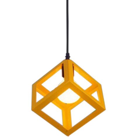 Lustre Suspension Industrielle Contemporain forme Cube Carré pour Restaurant,Salle à manger, bar Jaune