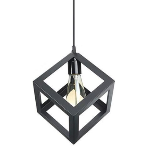 Stoex – Suspension rétro vintage cube carré en métal noir – Abat-jour E27 – Lustre industriel pour intérieur chaleureux – Dimensions sur photo