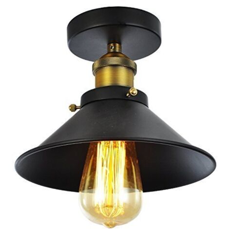 Stoex – Plafonnier industriel en métal noir Ø220mm E27 – Style vintage pour salon, chambre, restaurant, café, bar – Installation facile