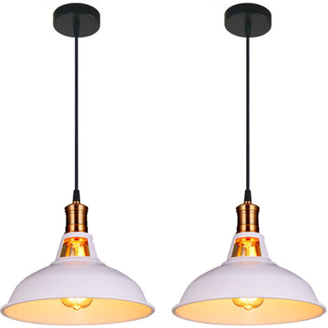 Stoex – Lot de 2 lustres suspendus industriels vintage E27 LED – Abat-jour en métal blanc – Longueur de corde 100 cm – Pour salon, cuisine, restaurant