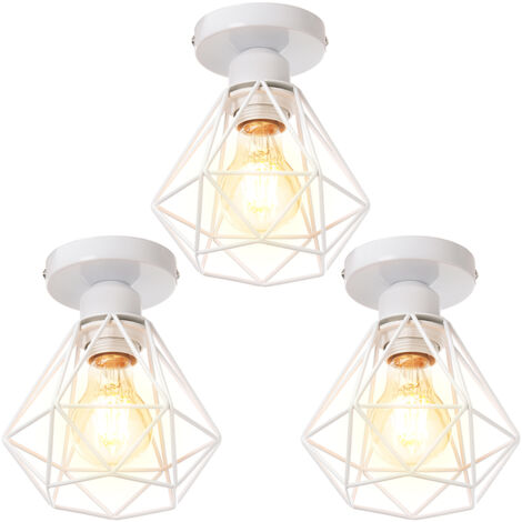 STOEX 3pcs Plafonnier Industriel en Métal, Suspension Luminaire Style Vintage Design forme Cage Diamant Rétro pour Salon Chambre Salle à manger - Blanc