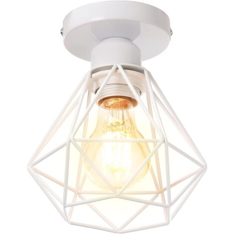 STOEX Plafonnier Industriel en Métal, Blanc Suspension Luminaire Style Vintage Design forme Cage Diamant Rétro pour Salon Chambre Salle à manger (sans ampoule)