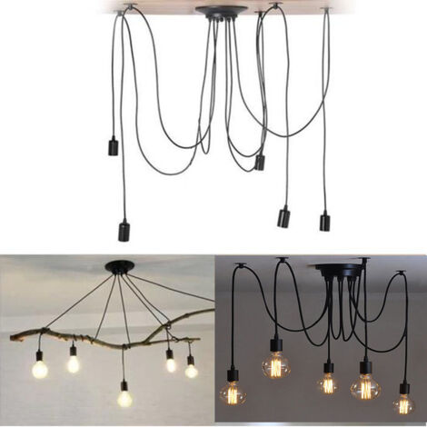 Stoex – Plafonnier vintage antique 5 têtes – Suspension E27 réglable jusqu'à 1.5m – Tension 110-220V – Luminaire rétro noir pour intérieur