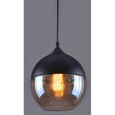 Stoex – Lustre sphérique vintage contemporain en verre fumé – Abat-jour ajustable 20 cm – Longueur cordon 100 cm – Pour salle à manger, salon, chambre