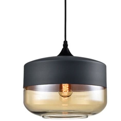 Suspension Design Cylindre Aplatie Style Retro Vintage Contemporain , Lustre Abat-jour en Verre Corde ajustable Luminaire Salle à manger Chambre à Coucher Salon Bar,fumé