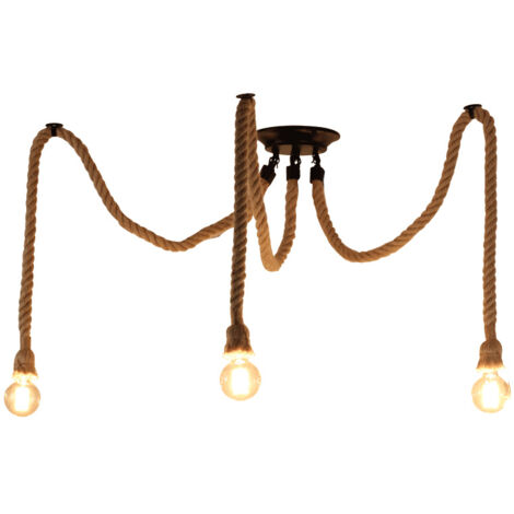 Stoex – Lustre rétro à suspension 3 bras – Corde de chanvre – Longueur câble 2m ajustable – Culot E27 – Tension 110-220V – Style industriel