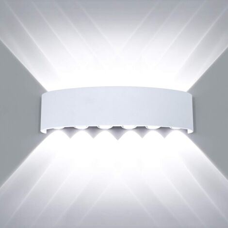 Applique Murale Interieur LED 12W Blanc en Aluminium, Lampe Murale Moderne Up Down Spot Lampe pour Salon Chambre Hall Escalier Pathway (Blanc froide)