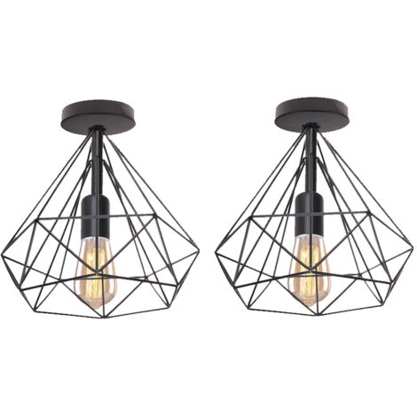2 pack Plafonnier industrielle Retro 25cm en forme Diamant Suspension Luminaire pour Salle à Manger,Bar,Chambre (Noir)