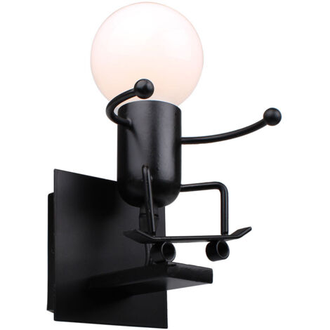 Applique Murale Petit Gens de Fer Ski , Lampe de Mur Noir Créative Style Contemporain et Rétro Lumière pour Chambre Chevet Chambre d'enfants Couloir (Noir)