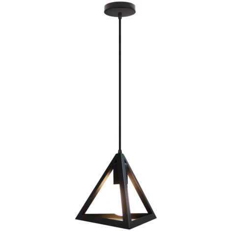 Lustre Suspension Métal Cage forme de Triangle Style Vintage Industrielle E27 pour Salon Chambre Cuisine, Noir