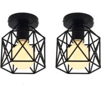 Stoex – Plafonnier industriel en métal noir – Lot de 2 – Abat-jour carré E27 40W – Luminaire pour salon et chambre