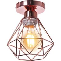 Stoex – Plafonnier industriel en métal or rose – Suspension vintage cage diamant – 16x16x18cm – Douille E27 max 60W – Pour salon, chambre, salle à manger
