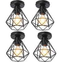 4x Plafonnier stoex luminaire industriel vintage design rétro cage diamant en fer forge, Lampe de plafond métal E27 pour cuisine salon chambre (Noir)