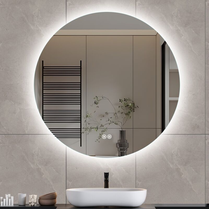 TATU Specchio Rotondo A LED 61 Cm Per Bagno - Retroilluminato, Touch, 3 Temperature Colore (3000K/4000K/6000K), Antiappannamento, IP44