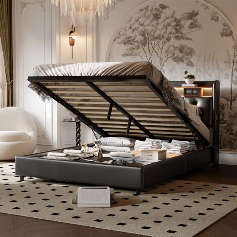 FetiNes Struttura Letto Matrimoniale in Metallo, Letto a Doghe per Adulti e Teenager, Facile da Montare, 140 X 190 cm Nero