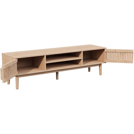 Mobile TV 180 X 35 X 49 Cm – 2 Armadi E Ripiani Aperti, Legno + Nero, Per TV Fino A 80 Pollici