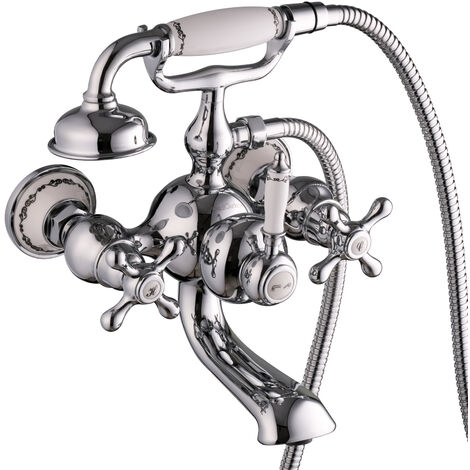 PaulGurkes Badewannenarmatur Nostalgie Retro Landhausstil mit Brause Keramik