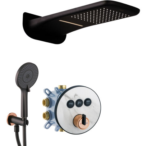 PaulGurkes Duschset Matt-Schwarz Rosé Unterputz Wasserfall Select (1/5)