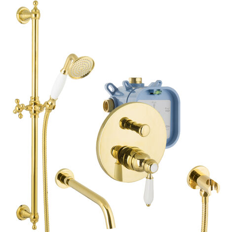 PaulGurkes Unterputz Set Gold Badewannen-Armatur mit Brausestange UP-Armatur (1/5)