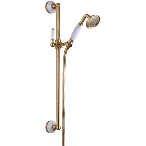 PaulGurkes Brausestange mit Handbrause Set Gold Retro Antik Nostalgie Brausestange Keramik