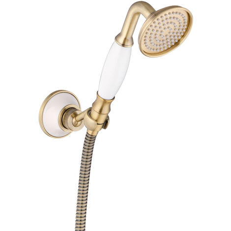 PaulGurkes Brausegarnitur Handbrause Messing Bronze Retro Nostalgie Keramik