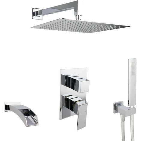 PaulGurkes Regendusche für Badewannen 30cm 3 Wege Duschset eckig