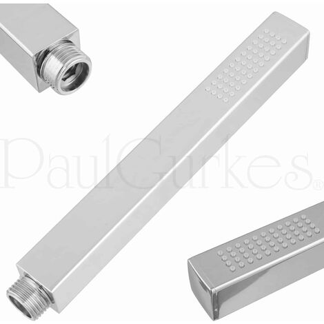 PaulGurkes Handbrausenset – Eckige Designbrause Aus Messing, Verchromt, Mit Verstellbarem Halter & Edelstahl-Schlauch