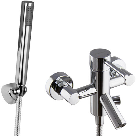 PaulGurkes Wannenarmatur Aufputz Set Handbrause rund Einhandmischer Stabbrause (1/5)