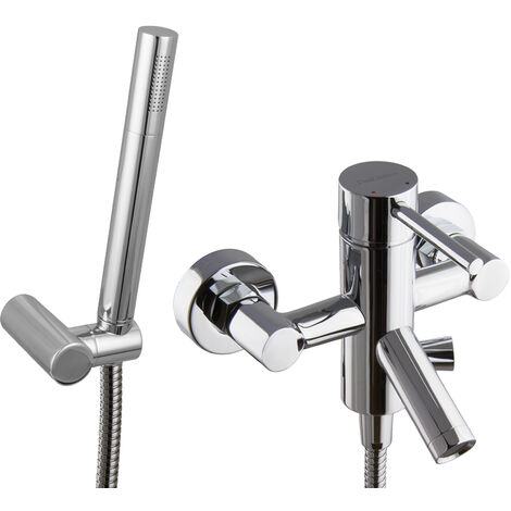 PaulGurkes Wannenarmatur Aufputz Set rund Handbrause Halterung Metallschlauch (1/5)