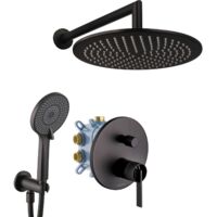 PaulGurkes Duschset Unterputz Matt-Schwarz Regendusche Komplett Set mit Grundkörper