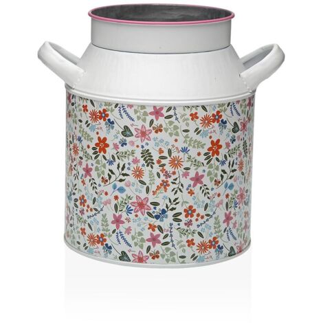 Vasetto In Metallo Con Manico - Stile Vintage Per Fiori E Piante, Finitura Antica, 14x12 Cm