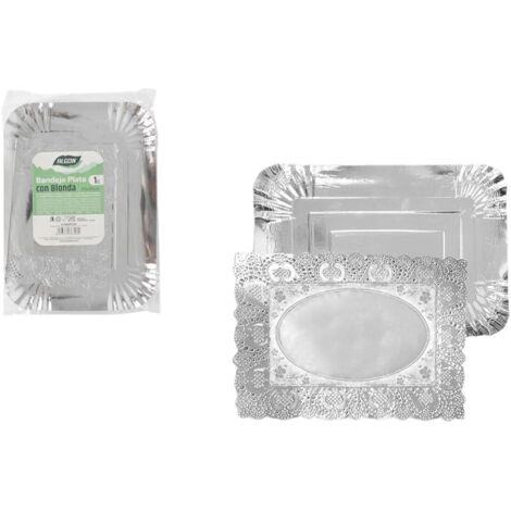 FunCakes Cake Card rettangolare 35 cm x 25 cm x 4 mm, argento, grigio, 35 cm x 25 cm