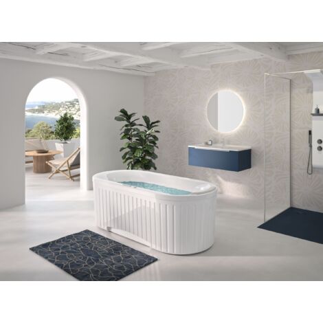 Kinedo - Baignoire Balneo îlot - Ovvio - Blanc - 180 x 80 cm - Fabrication française - Tête à droite - Avec tablier