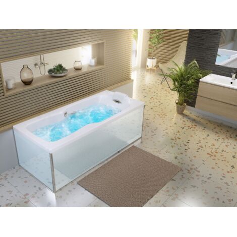 Kinedo – Baignoire balnéo rectangulaire 180x80 cm – 21 buses – Système Kineplus pour massage ciblé – Chromothérapie intégrée – Fabrication française