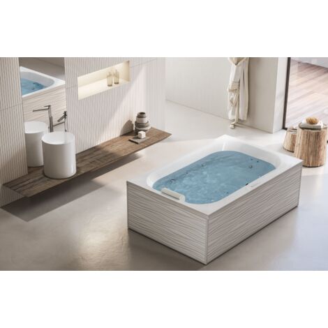Kinedo - Baignoire Balneo Rectangulaire - Bossanova - Vague - 185 x 120 cm - Fabrication française - Tête à gauche - Avec tablier