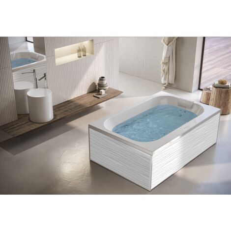 Kinedo - Baignoire Balneo Rectangulaire - Bossanova - Vague - 185 x 120 cm - Fabrication française - Tête à droite - Avec tablier