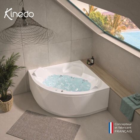 Kinedo - Baignoire Balneo Angle - Avantage  -140 x 140 cm - Fabrication française - Avec tablier