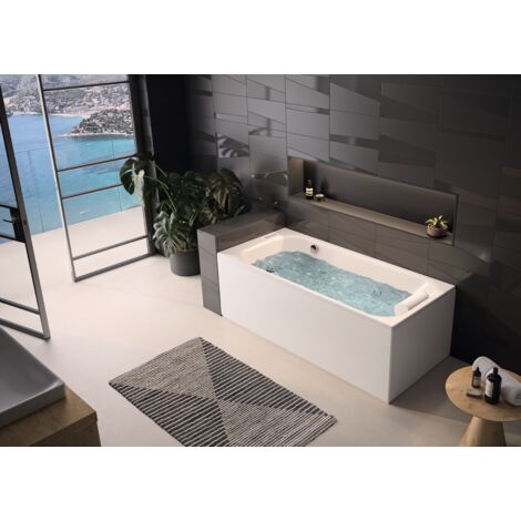 Kinedo - Baignoire Balneo Rectangulaire - Zumba - Blanc - 170 x 70 cm - Fabrication française - Tête à droite - Avec tablier