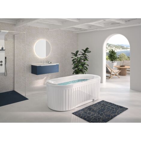 Kinedo - Baignoire Balneo îlot - Ovvio - Blanc - 180 x 80 cm - Fabrication française - Tête à gauche - Avec tablier