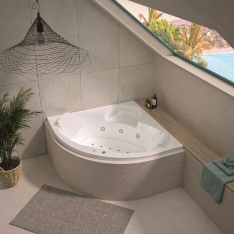 Kinedo - Baignoire Balneo Angle - Avantage - 140 x 140 cm - Fabrication française - Sans tablier
