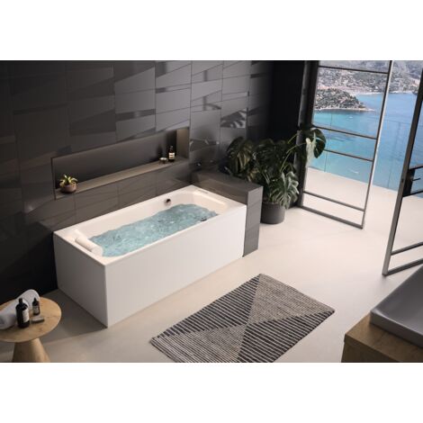 Kinedo - Baignoire Balneo Rectangulaire - Zumba - Blanc - 180 x 80 cm - Fabrication française - Tête à gauche - Avec tablier