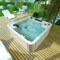 Kinedo – Spa rigide 6 places carré 228x228x94 cm – 32 buses de massage ciblées – Chromothérapie – Pompe 1500 W pour massage puissant