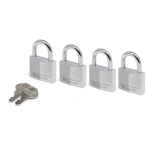 Master Lock 9140EURQNOP Lot de 4 Cadenas à Clé en Aluminium Massif, Gris, 4 x 5,9 x 1,3 cm (1/4)