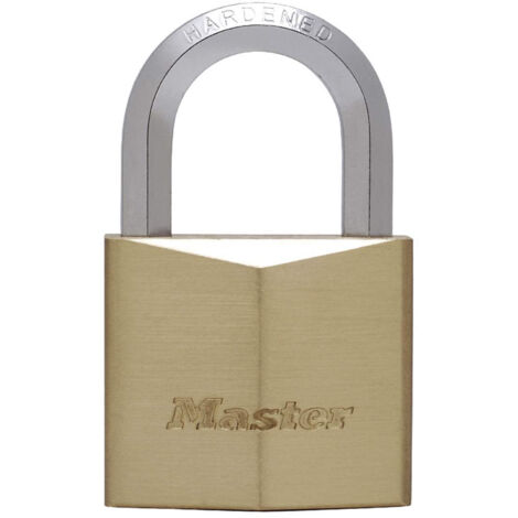 Master Lock 1155EURD Cadenas à Clé en Laiton Massif et Anse Hexagonale, Doré, 8,2 x 5 x 2,6 cm (1/5)