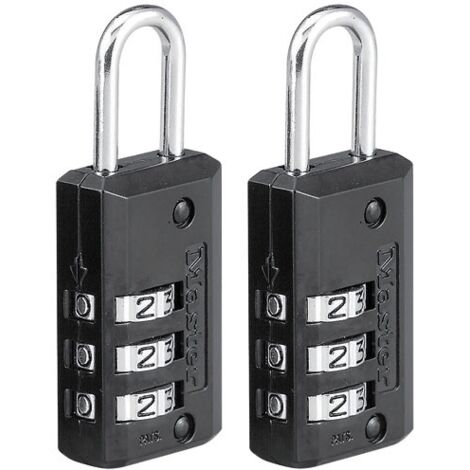 Master Lock 646EURT Pack de 2 Cadenas à Combinaison avec Corp en Zinc, Noir, 6,3 x 2 x 1 cm (1/4)